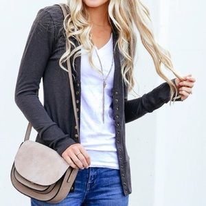 Gray Snap Button Cardigan